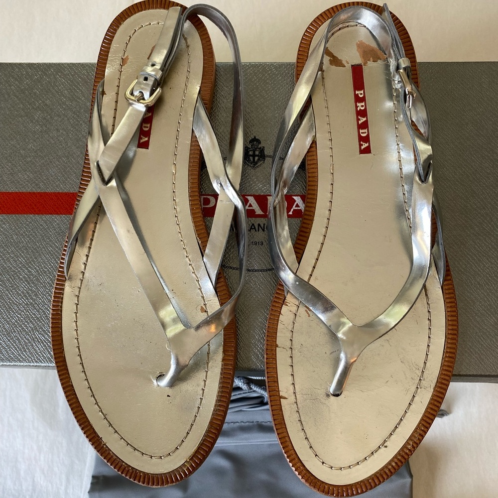 Silver Prada sandals. Size 8
